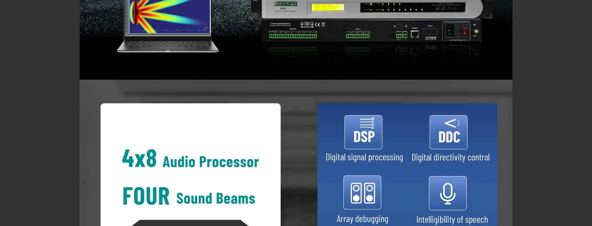 Pemproses Audio Array profesional 4-dalam 8-keluar