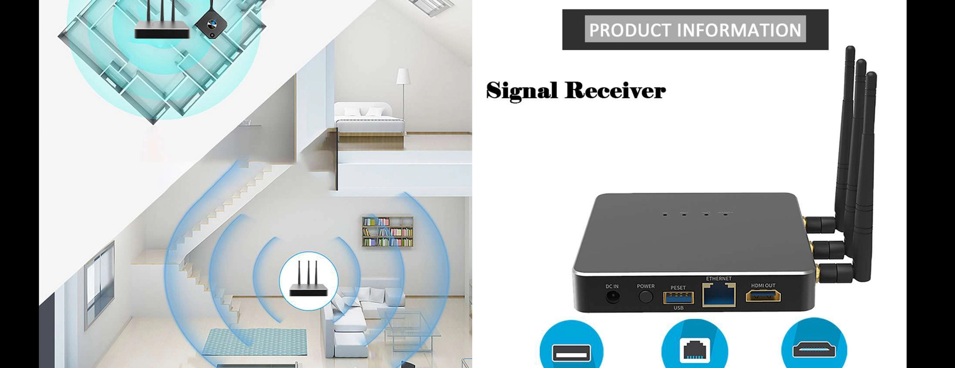 4K 2 saluran Wireless Presentation Screen Mirroring Receiver