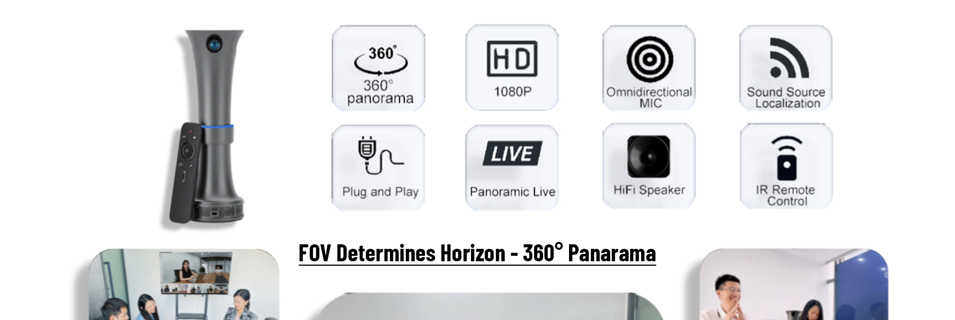 Kamera persidangan Video panorama 360 darjah dengan Speakerphone